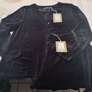 Gudrun Sjödén Black Velour Cardigan & Trouser Set - Luxe Scandinavian Lounge - M